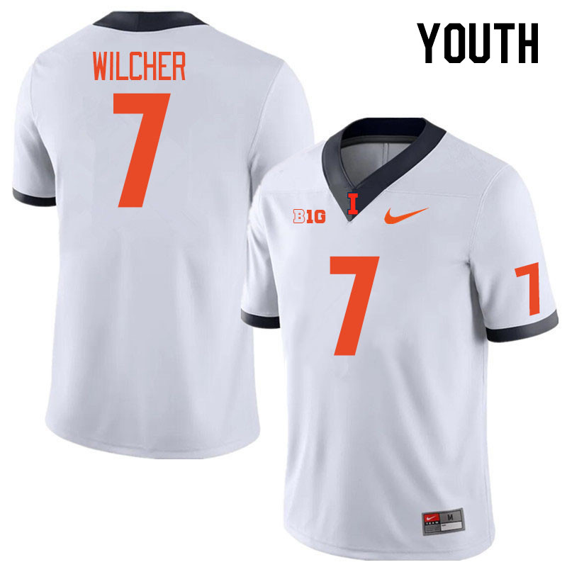 Youth #7 Kenari Wilcher Illinois Fighting Illini College Football Jerseys Stitched Sale-White